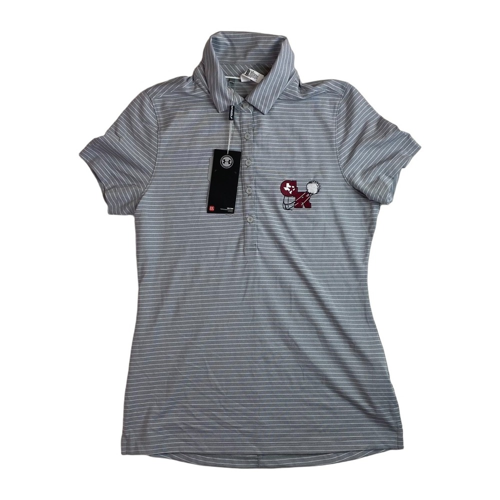 Under Armour Heatgear Shirt Polo Womens Small Texas GR Golf Gray White Striped